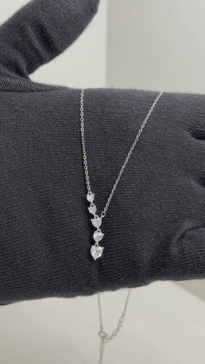 Classic Cascading Heart Crystal Pendant Chain in 92.5 Sterling Silver