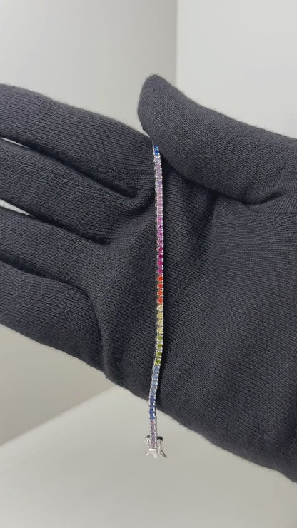Vibrant Rainbow Tennis Bracelet with Multicolor Stones in Pure 92.5 Sterling Silver