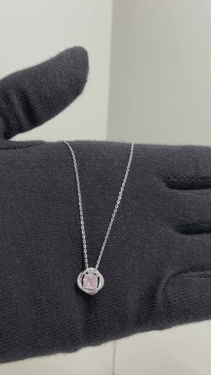 Premium Blush Pink Crystal Swirl Pendant Chain in 92.5 Sterling Silver