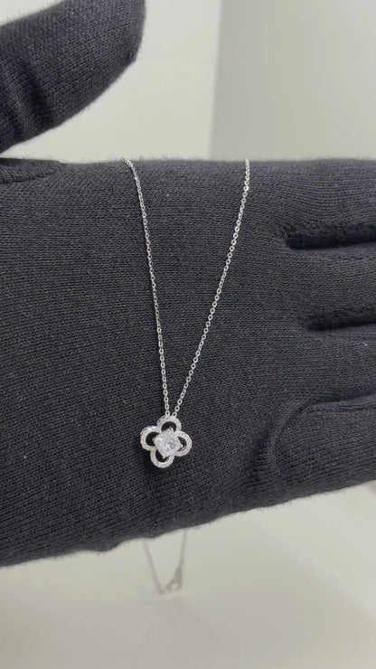 Premium Floral Crystal Halo Pendant Chain in 92.5 Sterling Silver