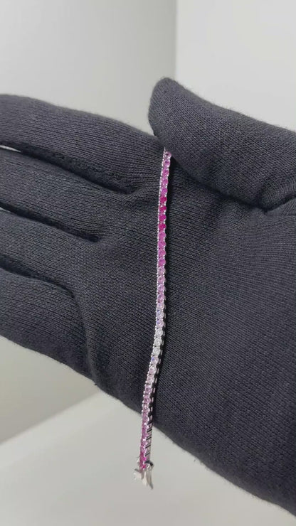 Elegant Pink Gradient Tennis Bracelet in Silver in Pure 92.5 Sterling Silver