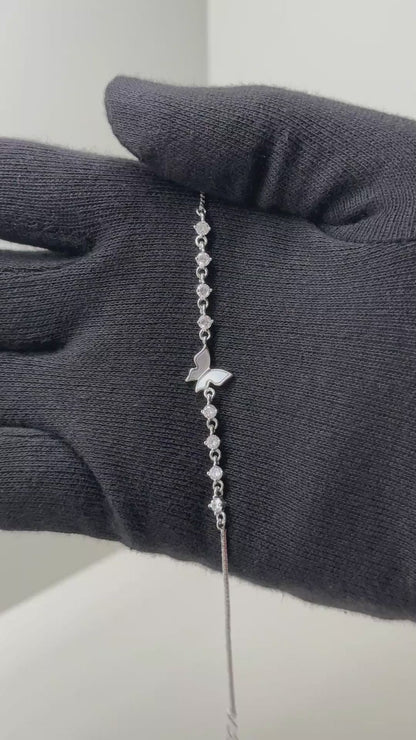 Elegant Mother of Pearl Butterfly Bracelet in Pure 92.5 Sterling Silver – Adjustable Fit
