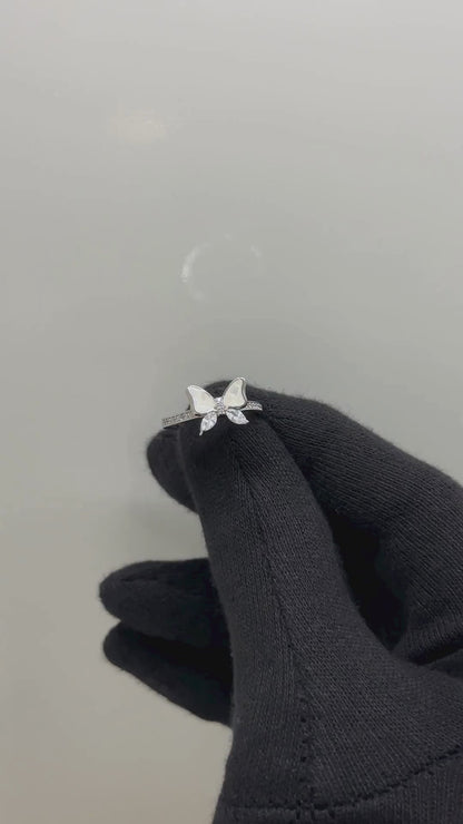 Elegant Butterfly Design Ring in Pure 92.5 Sterling Silver with Sparkling Pavé Band – Adjustable Size