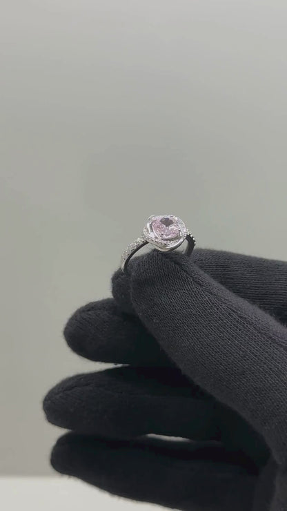 Elegant Solitaire Halo Ring in Pure 92.5 Sterling Silver with Pavé Band – Adjustable Size