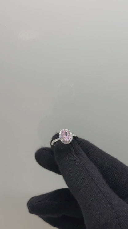 Elegant Oval Halo Solitaire Ring in Pure 92.5 Sterling Silver with Baguette Accent Frame – Adjustable Size