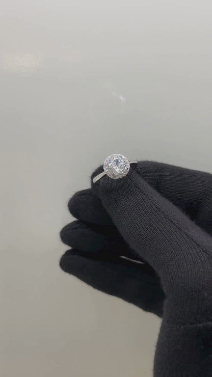 Elegant Round Halo Solitaire Ring in Pure 92.5 Sterling Silver – Adjustable Size