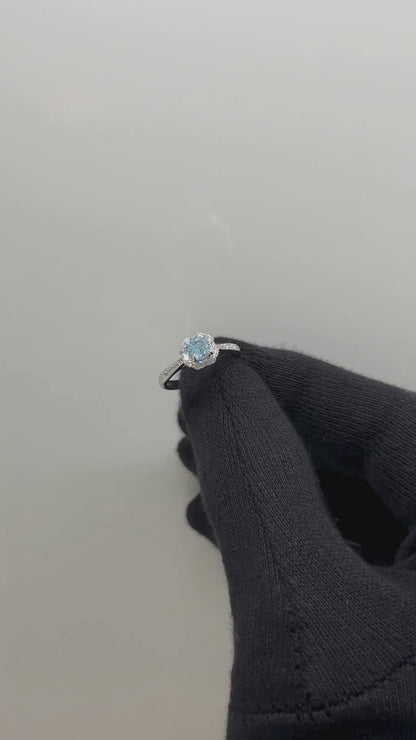 Elegant Floral Halo Solitaire Ring in Pure 92.5 Sterling Silver with Sparkling Pavé Band – Adjustable Size