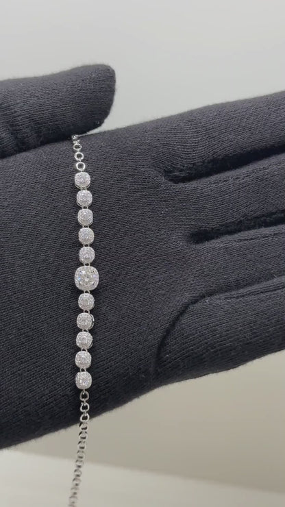 Elegant Halo Gra-Certified Moissanite Diamond Bracelet in Pure 92.5 Sterling Silver – Adjustable Fit